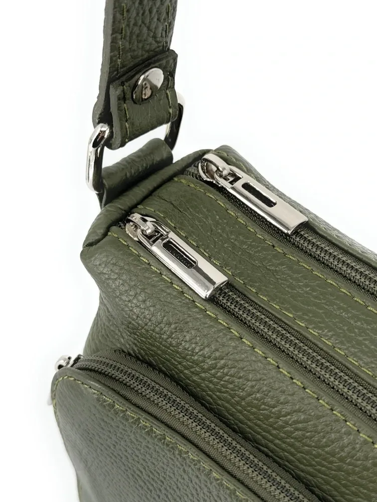 Sac trotteur à bandoulière en cuir grainé MANHATTAN Kaki - Image 7
