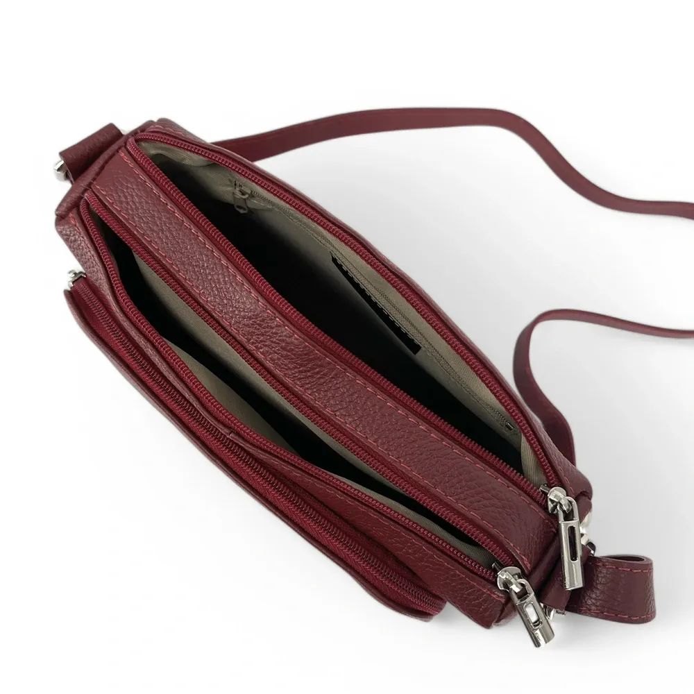 Sac trotteur à bandoulière en cuir grainé MANHATTAN Rouge bordeaux - Image 8