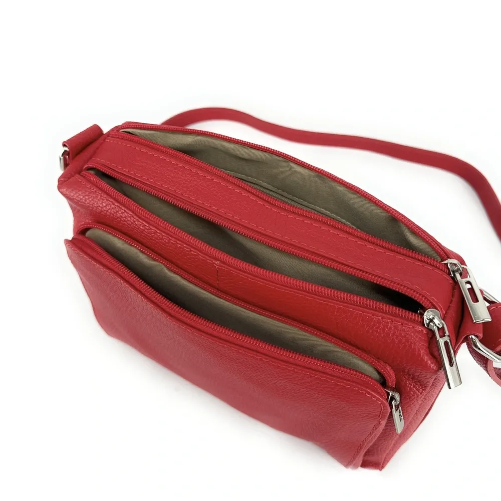 Sac trotteur à bandoulière en cuir grainé MANHATTAN Rouge garance - Image 9