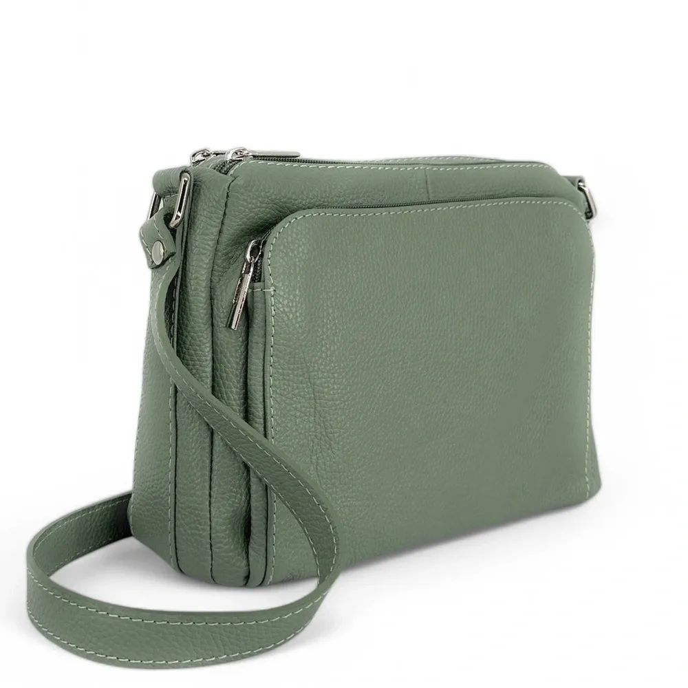 Sac trotteur à bandoulière en cuir grainé MANHATTAN Vert pastel - Image 2