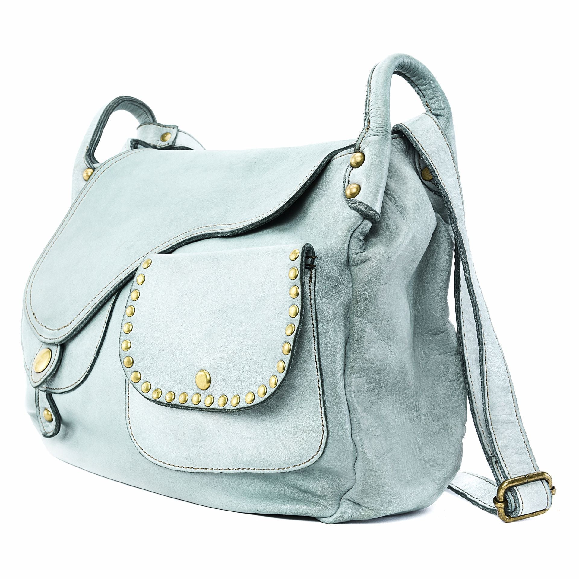 Sac besace à bandoulière en cuir vintage MISS CLYDE Bleu pastel - Image 3