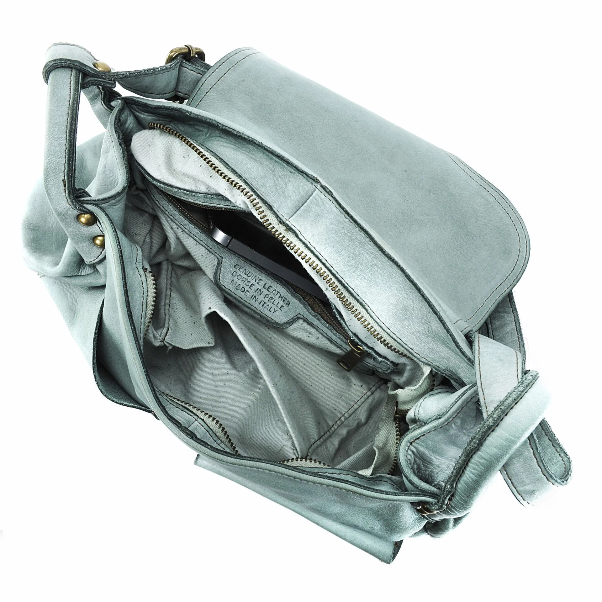 Sac besace à bandoulière en cuir vintage MISS CLYDE Bleu pastel - Image 5