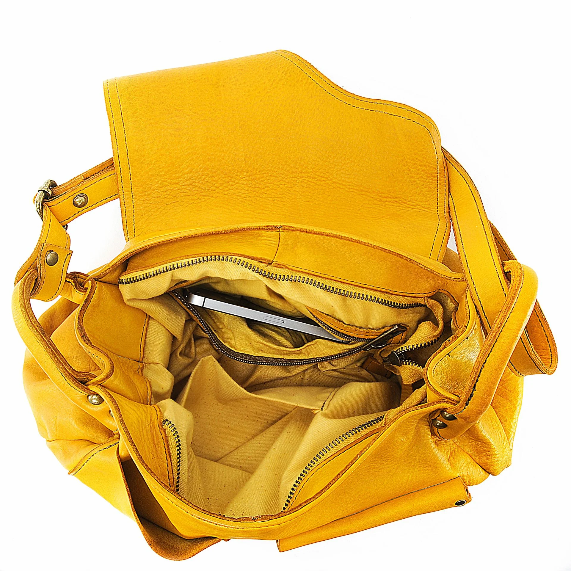 Sac besace à bandoulière en cuir vintage MISS CLYDE Jaune Moutarde - Image 5