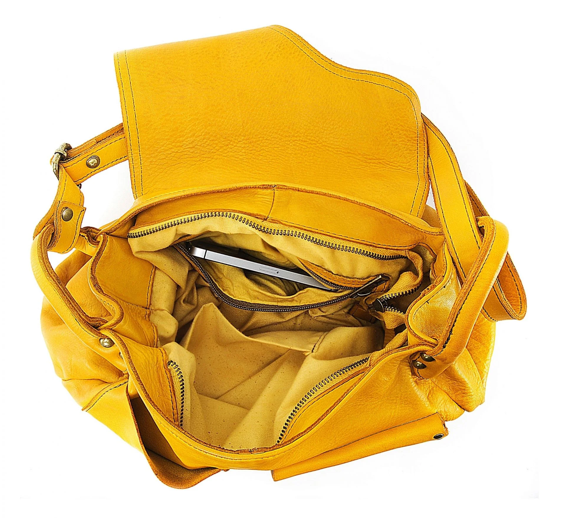 Sac besace à bandoulière en cuir vintage MISS CLYDE Safran - Image 5