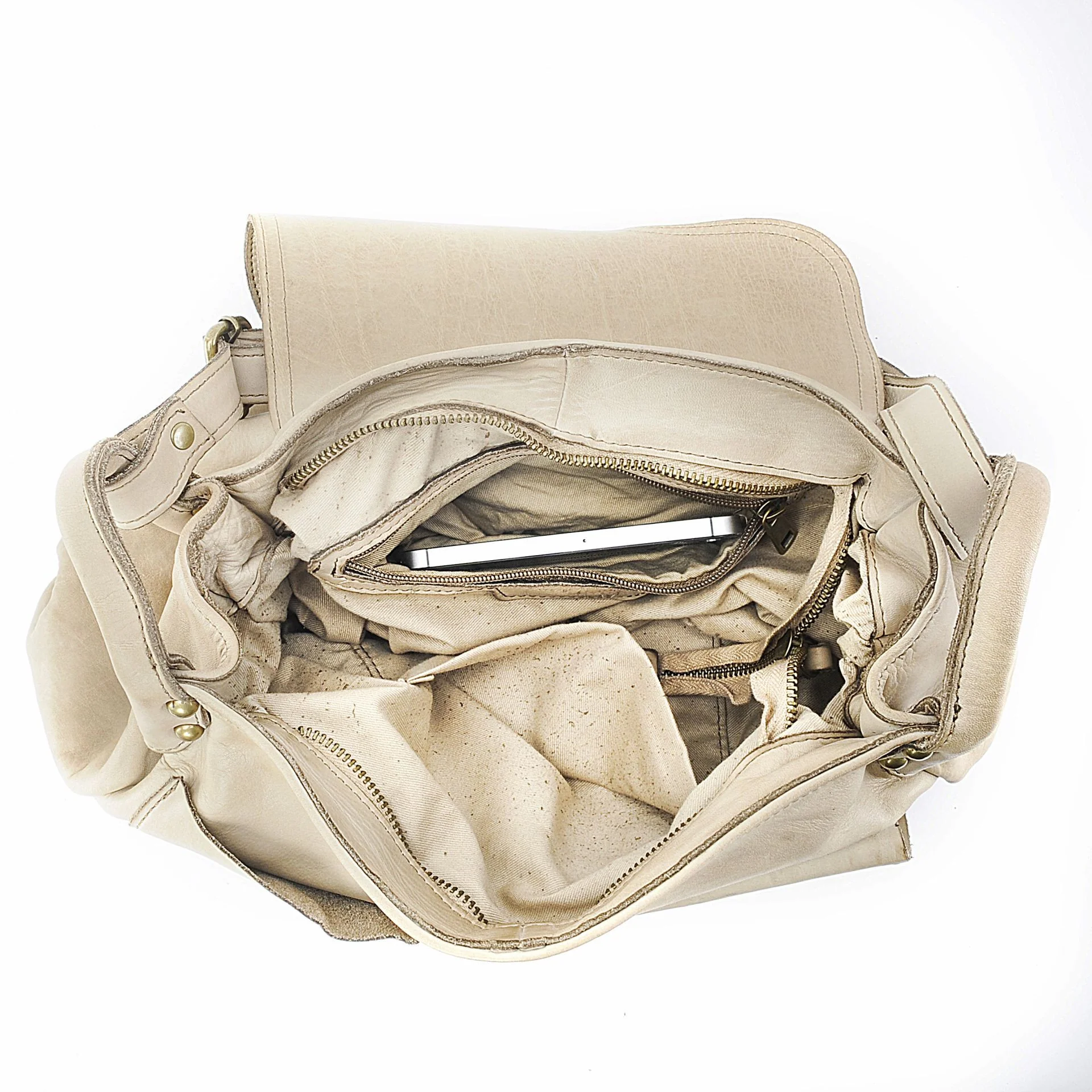 Sac besace à bandoulière en cuir vintage MISS CLYDE Taupe clair - Image 5