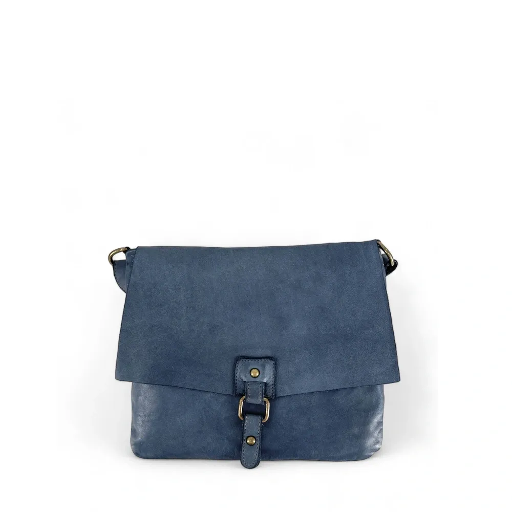 Sac besace à bandoulière en cuir vintage MISS COQUETTE Bleu profond - Image 2