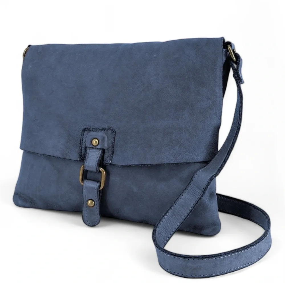 Sac besace à bandoulière en cuir vintage MISS COQUETTE Bleu profond - Image 3