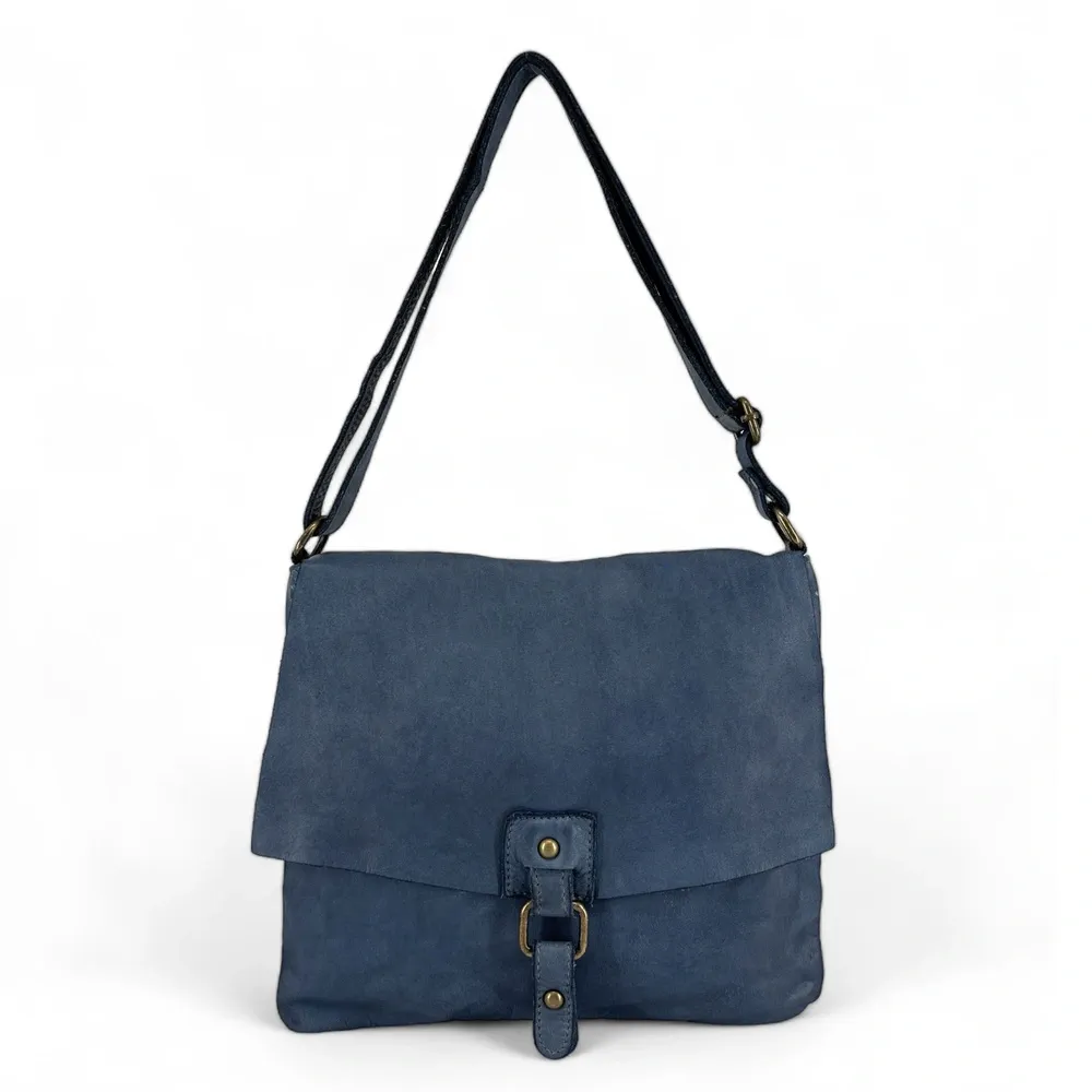 Sac besace à bandoulière en cuir vintage MISS COQUETTE Bleu profond - Image 4