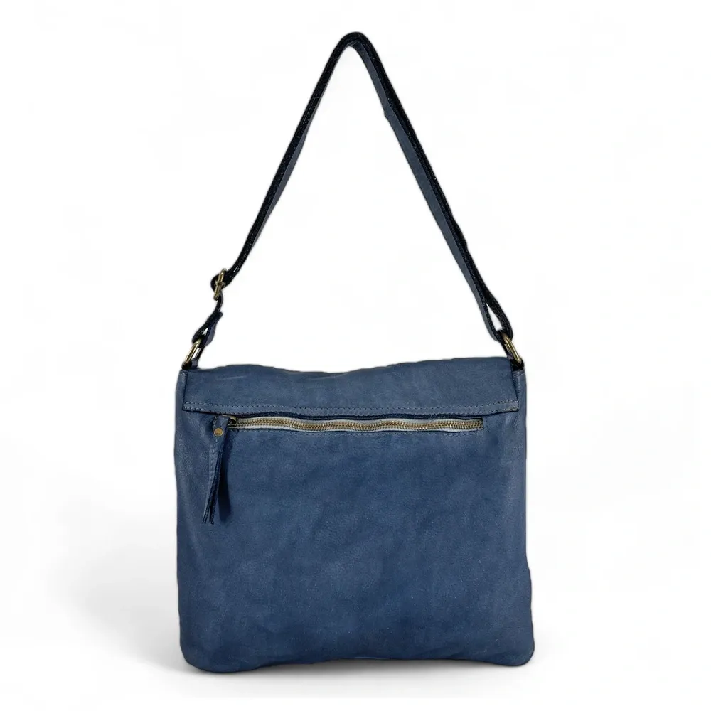 Sac besace à bandoulière en cuir vintage MISS COQUETTE Bleu profond - Image 6
