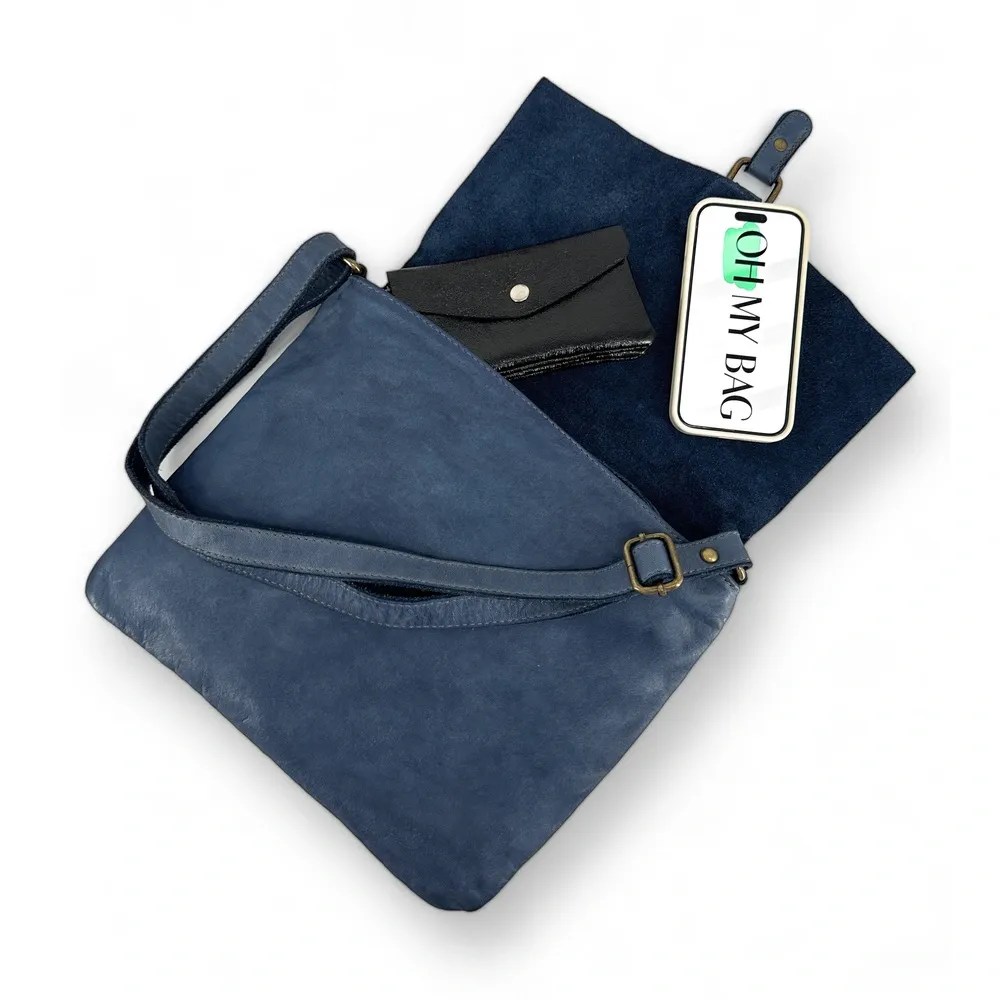 Sac besace à bandoulière en cuir vintage MISS COQUETTE Bleu profond - Image 7
