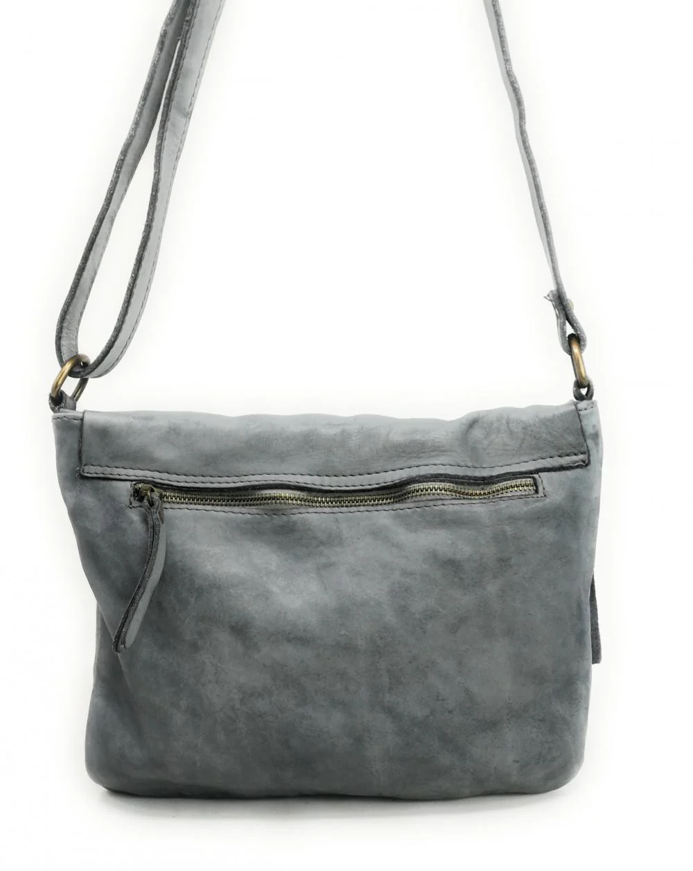 Sac besace à bandoulière en cuir vintage MISS COQUETTE Gris clair - Image 2