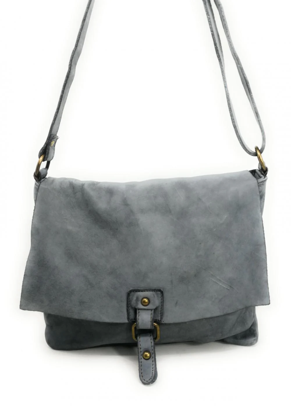 Sac besace à bandoulière en cuir vintage MISS COQUETTE Gris clair - Image 3