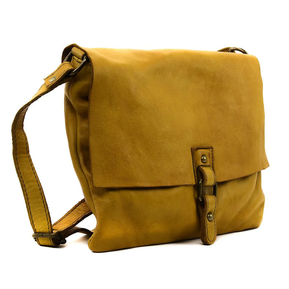 Sac besace à bandoulière en cuir vintage MISS COQUETTE Jaune Moutarde - Image 2