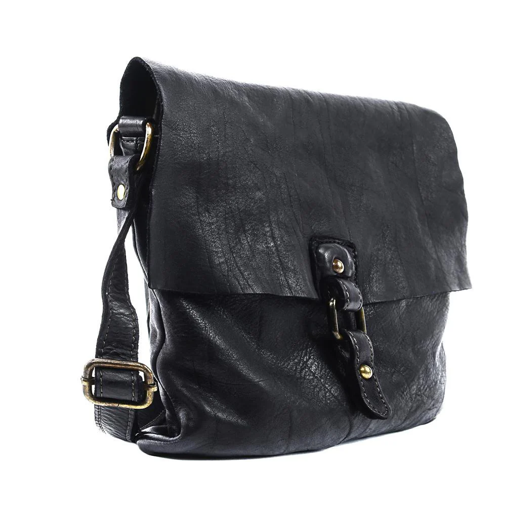 Sac besace à bandoulière en cuir vintage MISS COQUETTE Noir - Image 2
