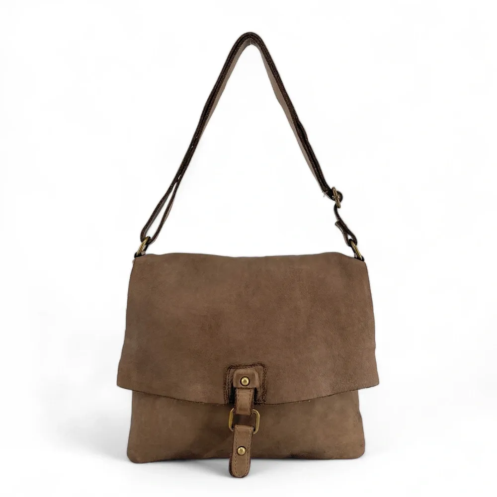 Sac besace à bandoulière en cuir vintage MISS COQUETTE Taupe - Image 4