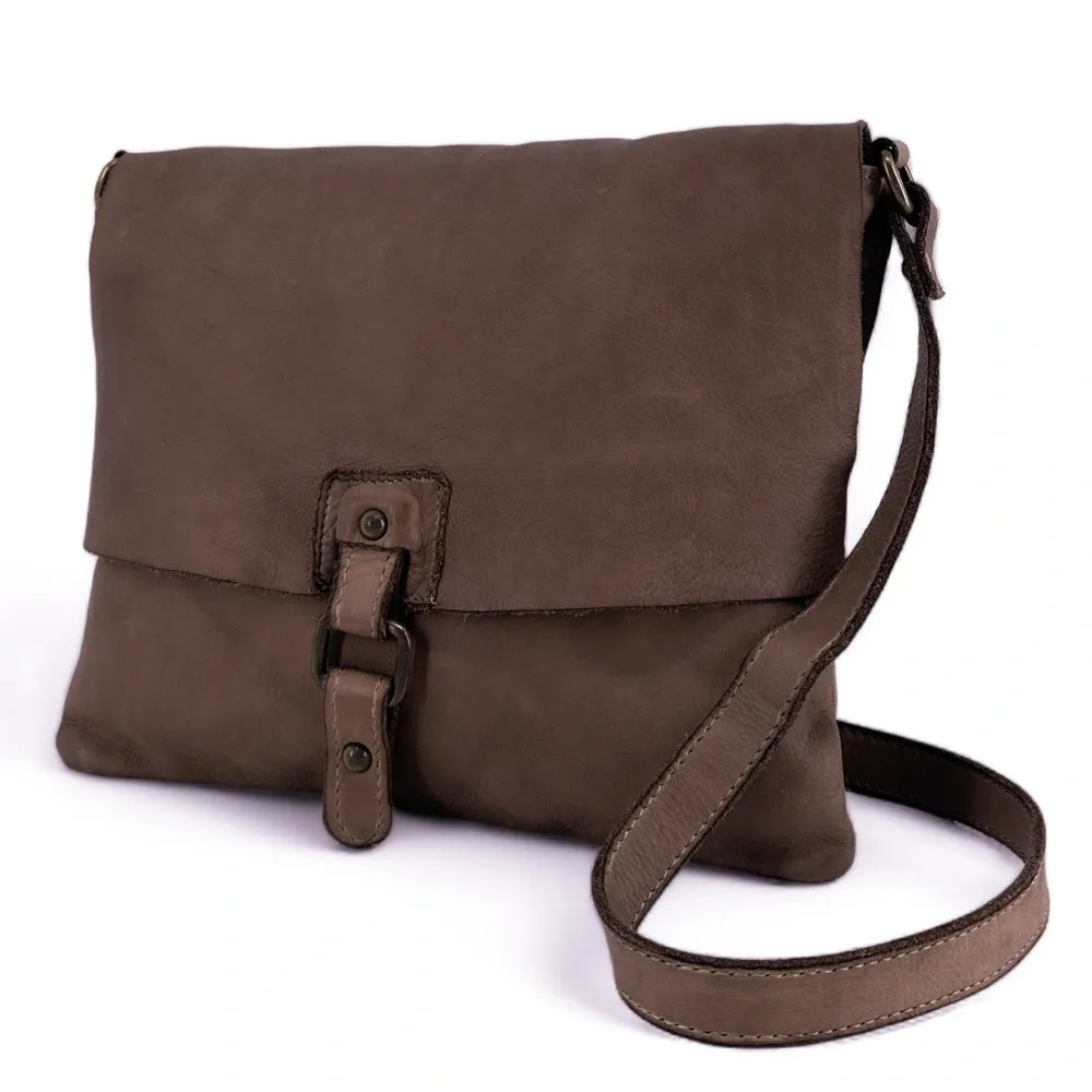 Sac besace à bandoulière en cuir vintage MISS COQUETTE Taupe foncé - Image 3