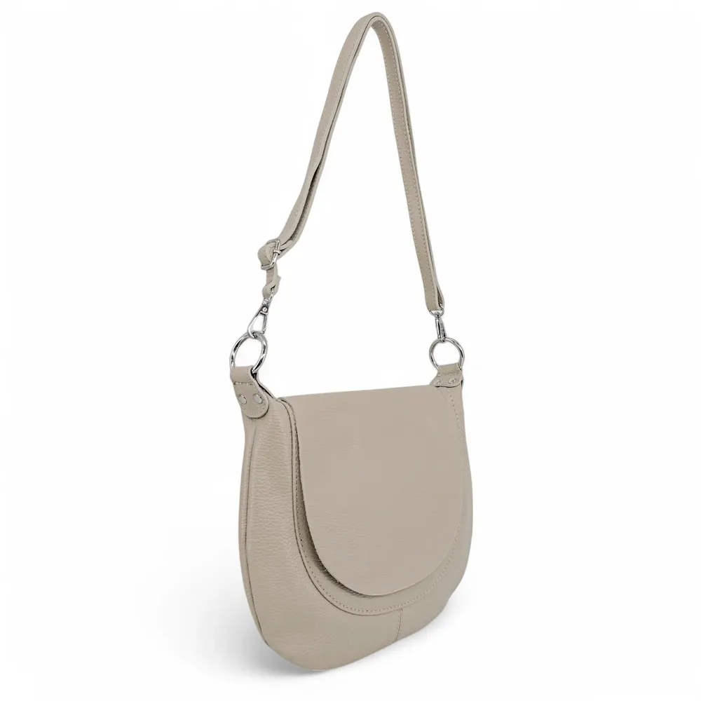Sac besace à bandoulière en cuir grainé NEW CITIZEN Beige crème - Image 3
