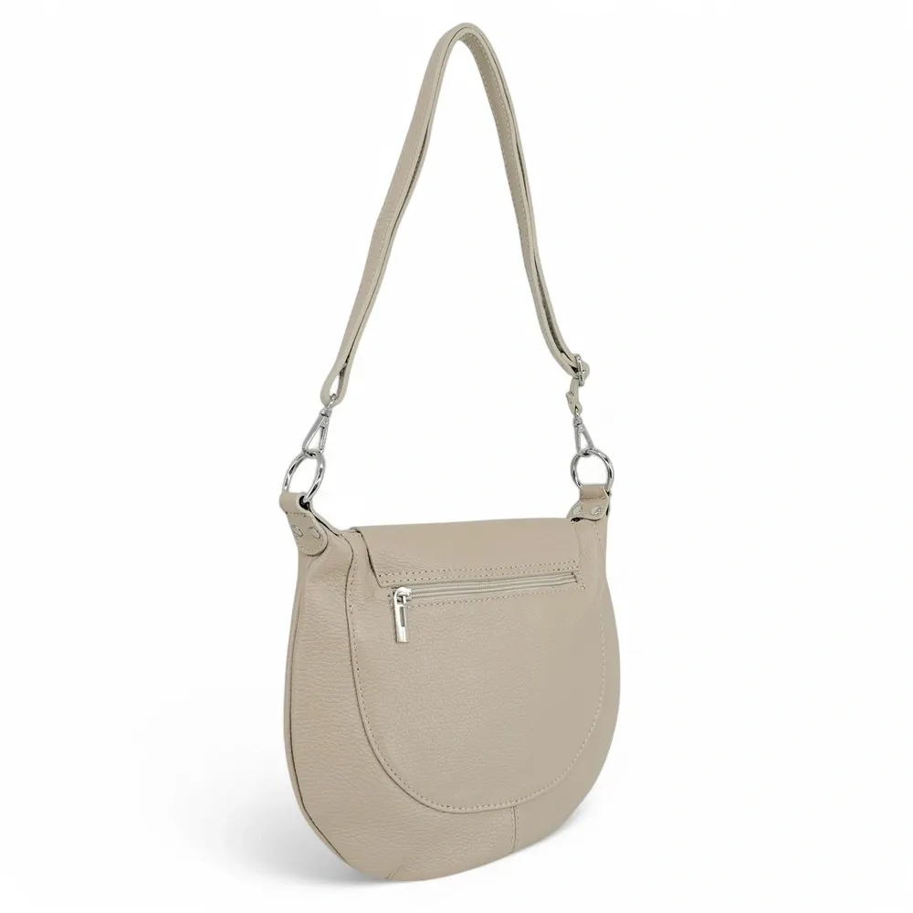 Sac besace à bandoulière en cuir grainé NEW CITIZEN Beige crème - Image 4