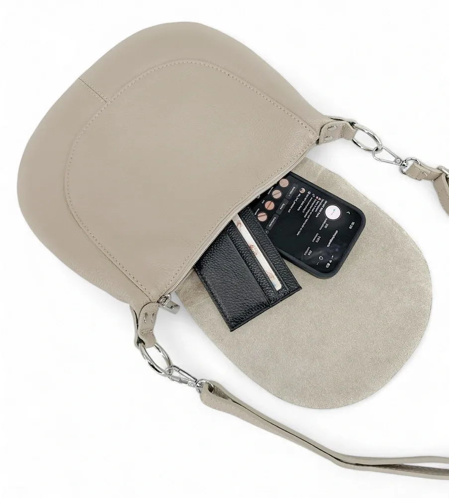 Sac besace à bandoulière en cuir grainé NEW CITIZEN Beige crème - Image 5