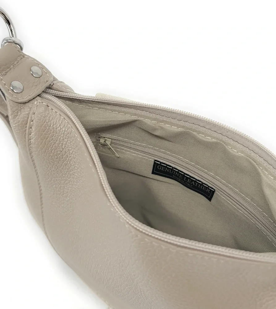 Sac besace à bandoulière en cuir grainé NEW CITIZEN Beige crème - Image 6