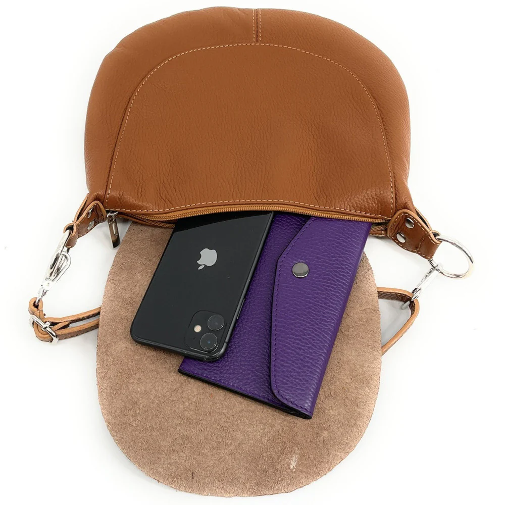 Sac besace à bandoulière en cuir grainé NEW CITIZEN Camel foncé - Image 5