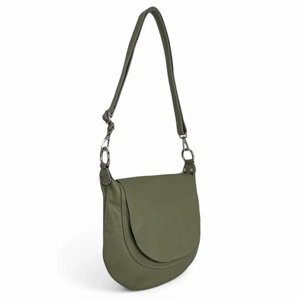 Sac besace à bandoulière en cuir grainé NEW CITIZEN Kaki - Image 3