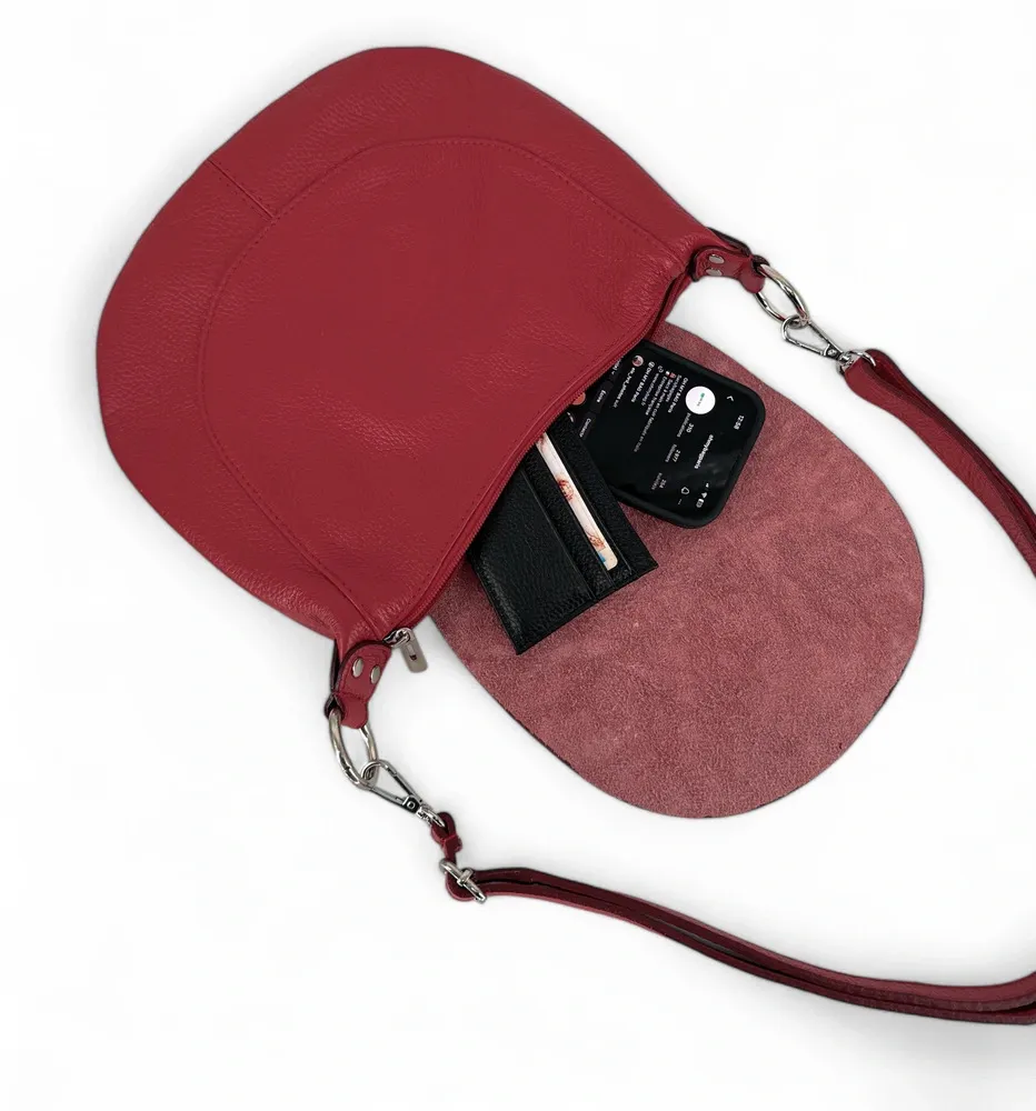 Sac besace à bandoulière en cuir grainé NEW CITIZEN Rouge intense - Image 5