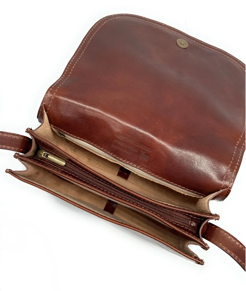 Sac bandoulière en cuir lisse SPENCER Châtaigne - Image 8