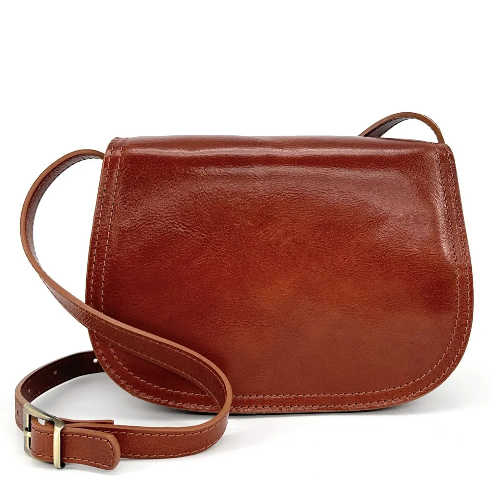 Sac bandoulière en cuir lisse SPENCER Cognac - Image 4