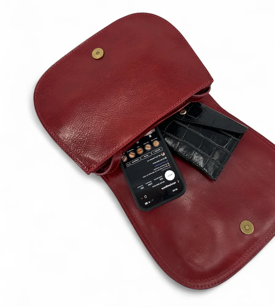 Sac bandoulière en cuir lisse SPENCER Rouge foncé - Image 7