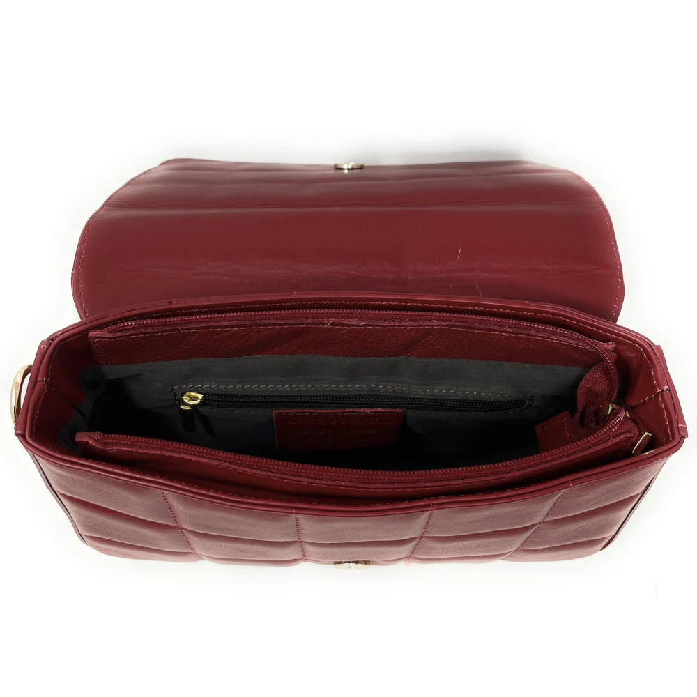 Sac french stick en cuir lisse matelassé TIME SQUARE Rouge cerise - Image 5