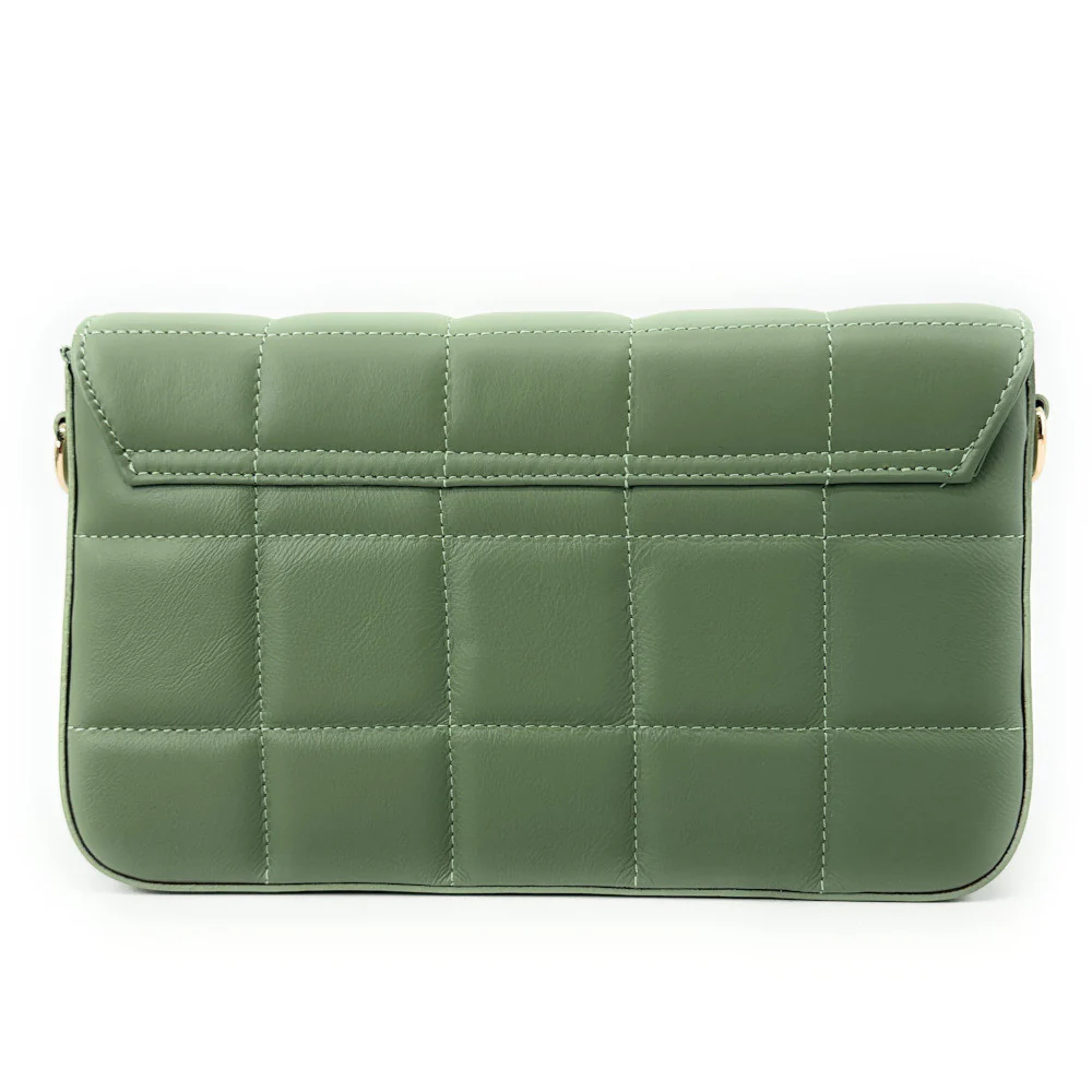Sac french stick en cuir lisse matelassé TIME SQUARE Vert amande - Image 3