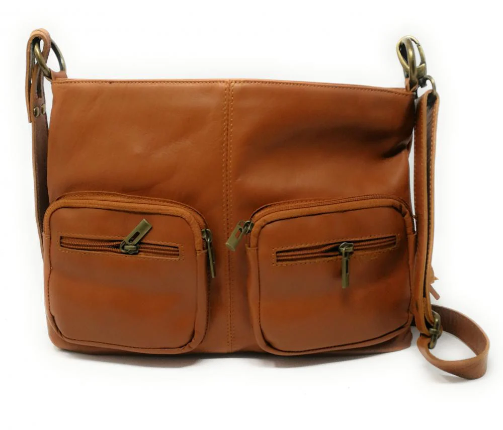 Sac bandoulière en cuir lisse AVRIL Cognac - Image 3