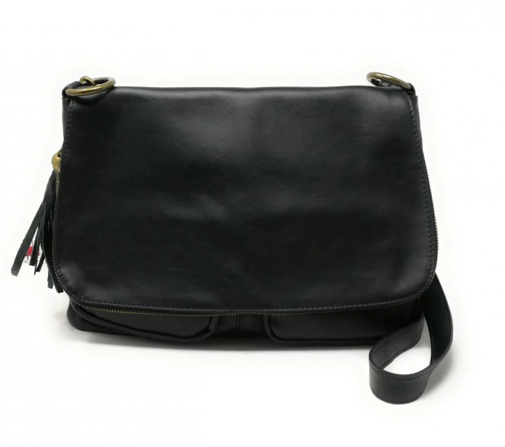 Sac bandoulière en cuir lisse AVRIL Noir
