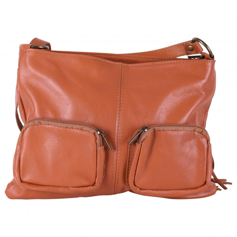 Sac bandoulière en cuir lisse LITTLE AVRIL Cognac - Image 3