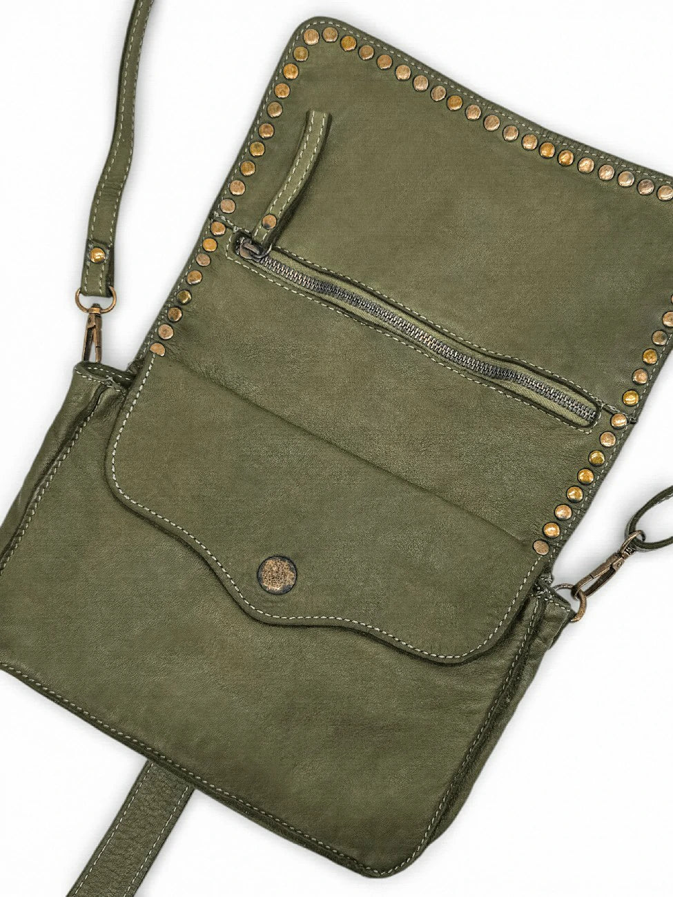 Sac besace à bandoulière en cuir vintage MISS SHAN Vert olive - Image 3