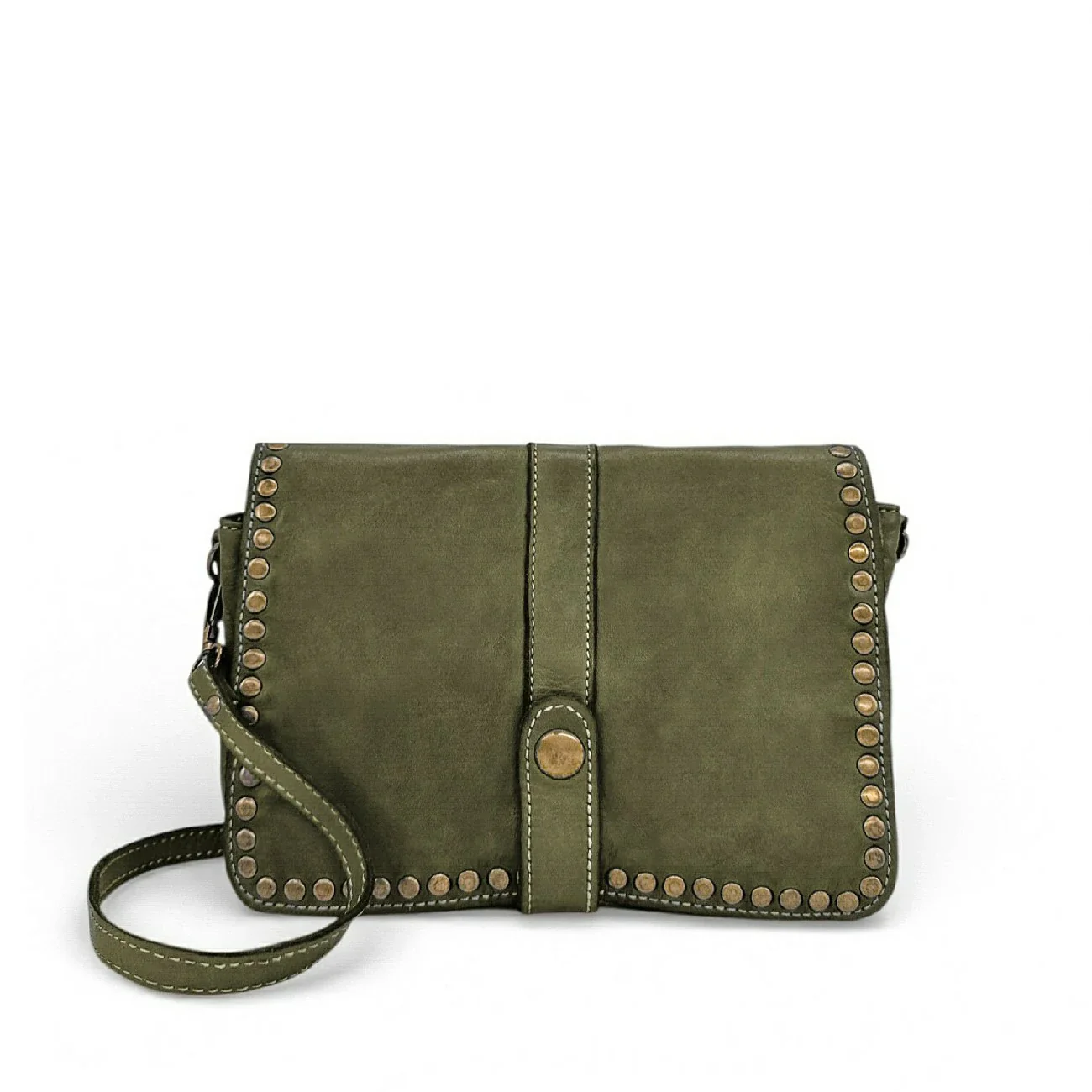 Sac besace à bandoulière en cuir vintage MISS SHAN Vert olive - Image 4