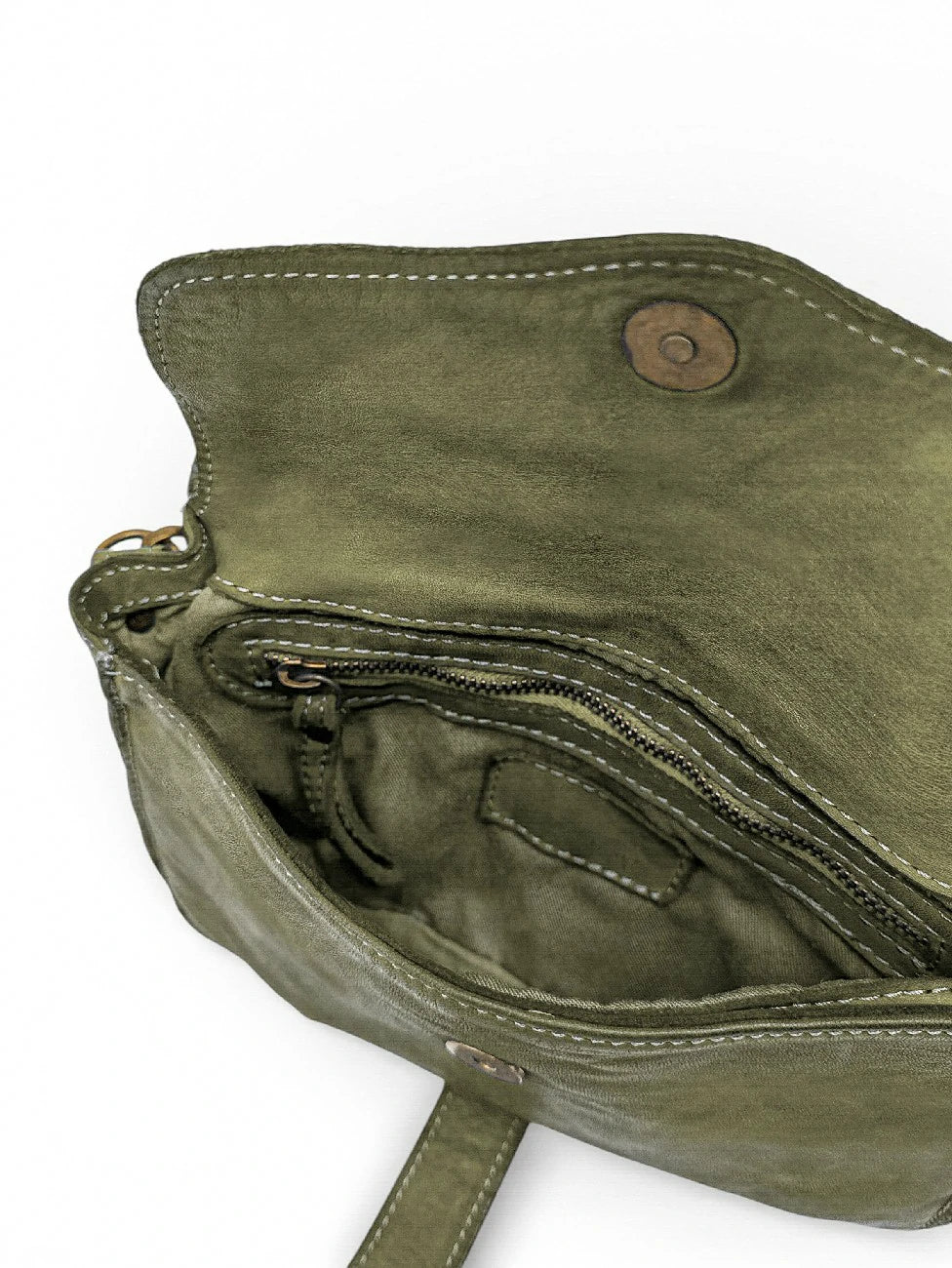 Sac besace à bandoulière en cuir vintage MISS SHAN Vert olive - Image 8