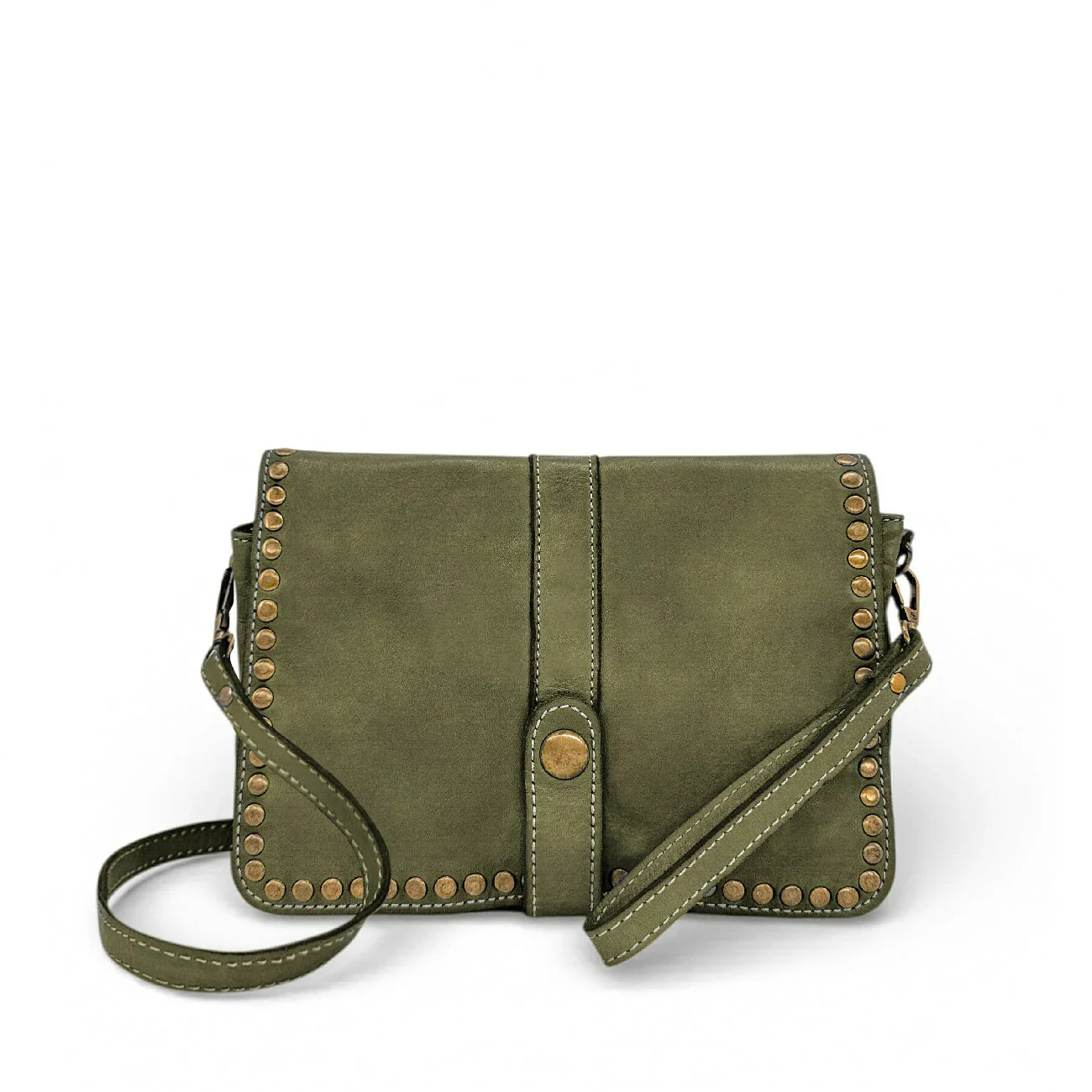 Sac besace à bandoulière en cuir vintage MISS SHAN Vert olive - Image 9