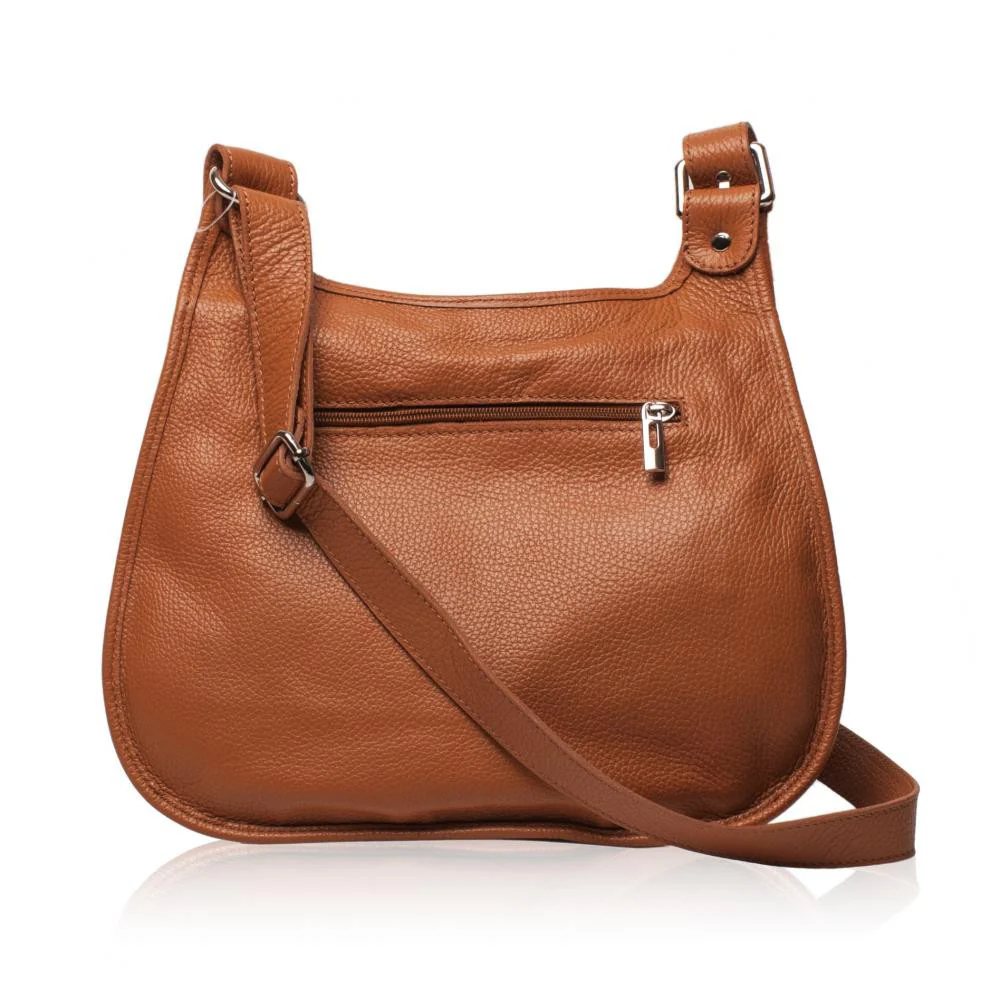 Sac besace bandoulière en cuir grainé PETRA Camel foncé - Image 3