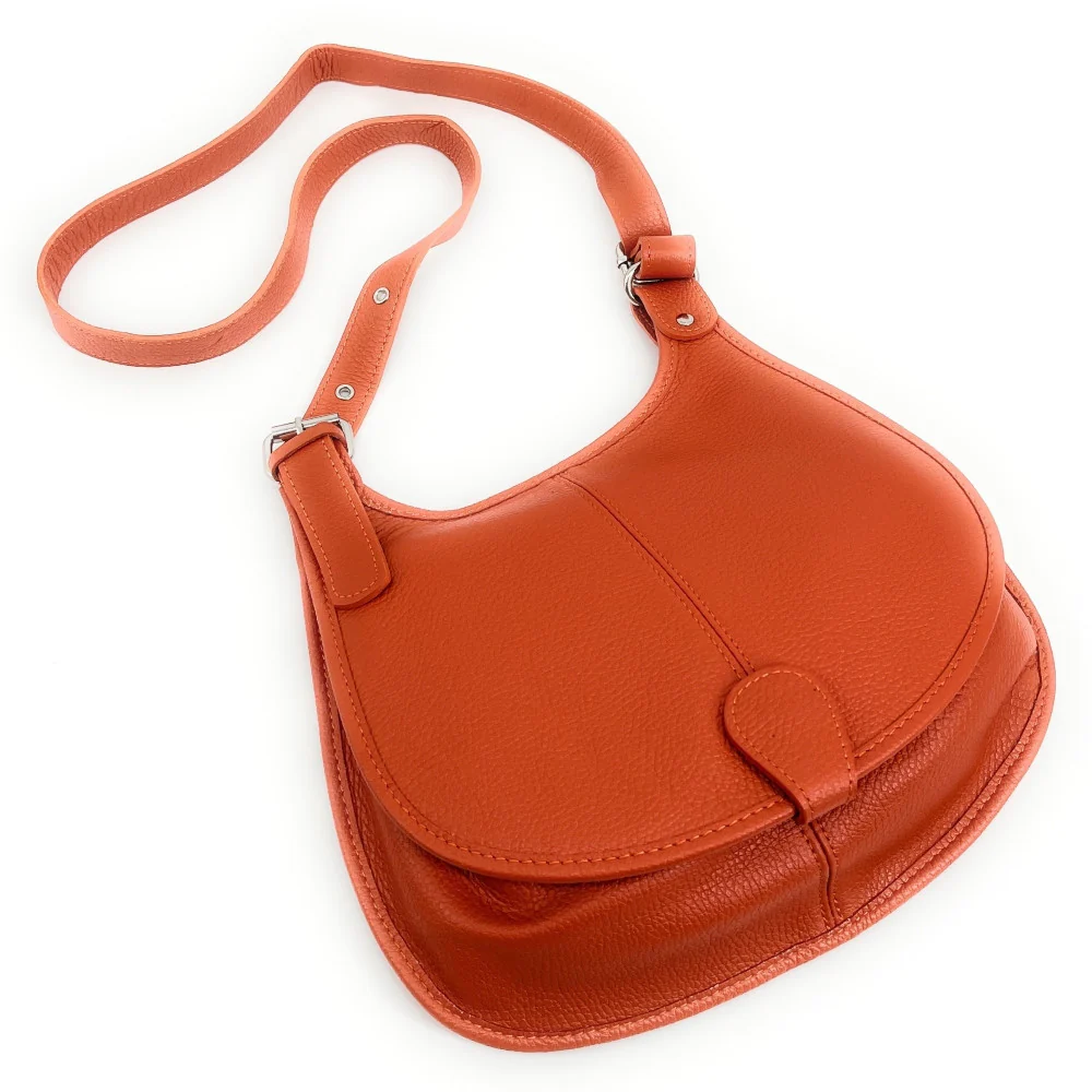 Sac besace bandoulière en cuir grainé PETRA Orange - Image 3