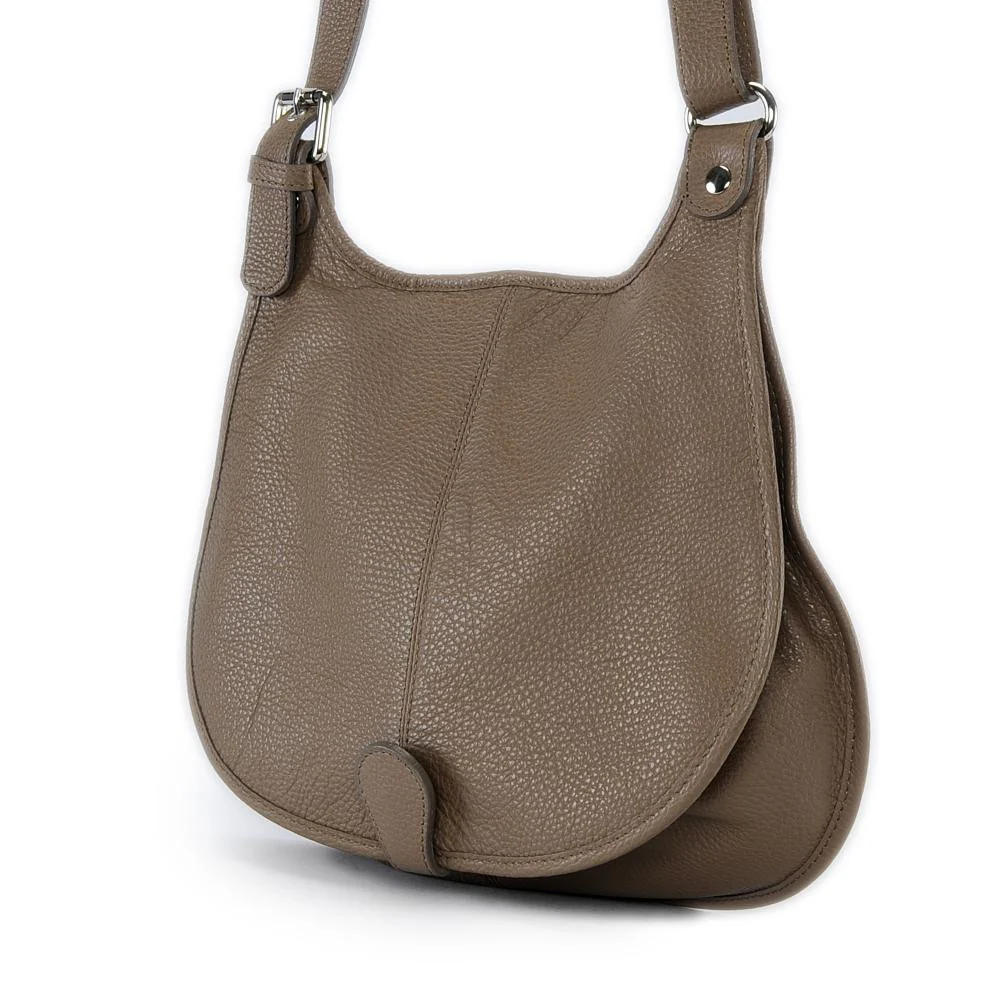 Sac besace bandoulière en cuir grainé PETRA Taupe foncé - Image 3