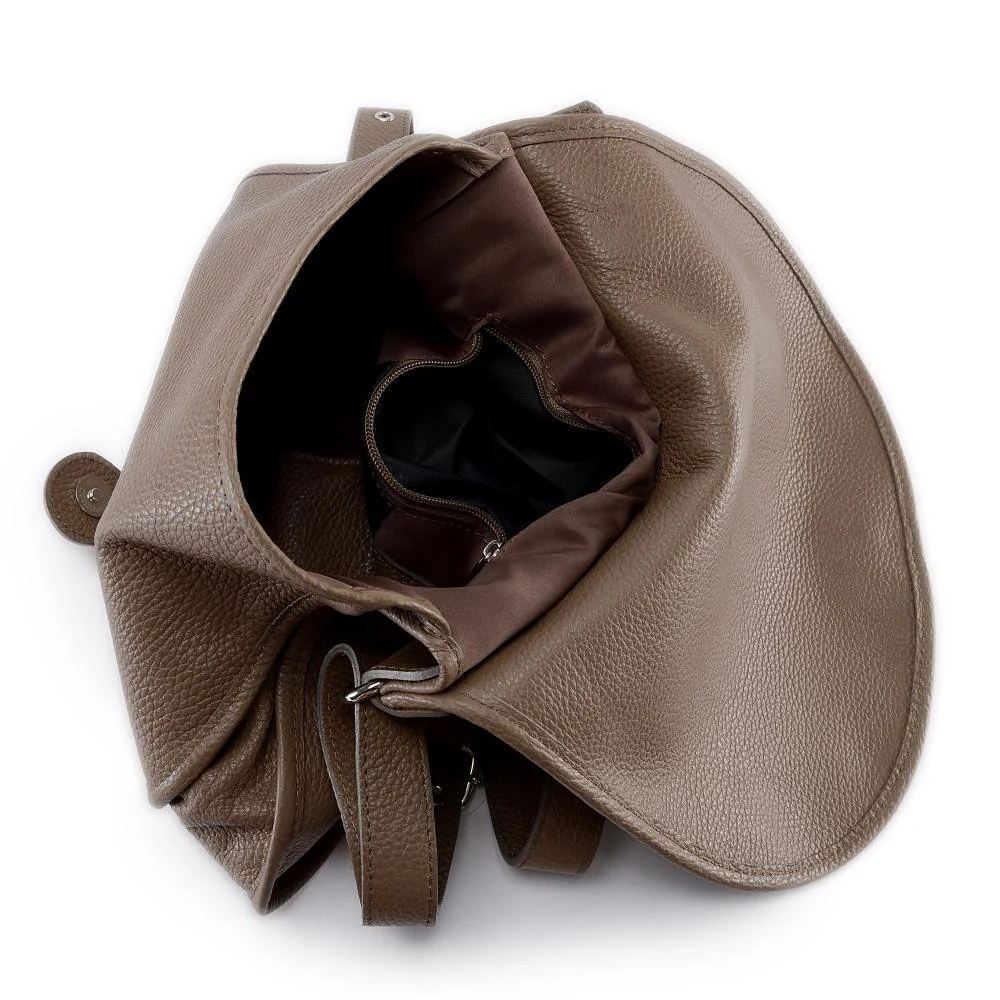 Sac besace bandoulière en cuir grainé PETRA Taupe foncé - Image 5