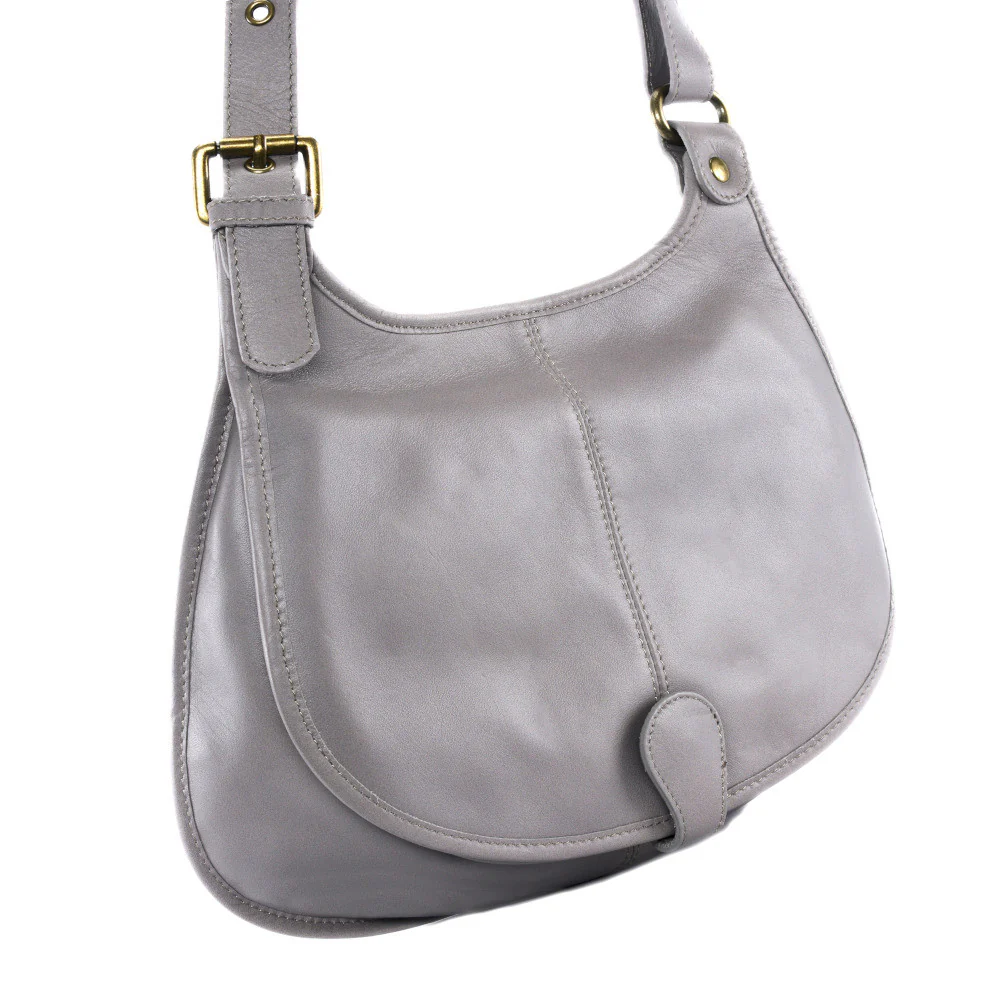 Sac besace cuir lisse CARTOUCHIERE Gris clair - Image 2
