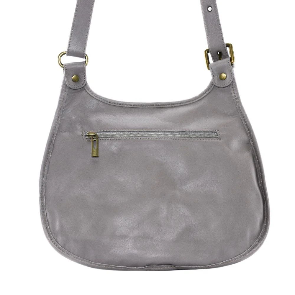 Sac besace cuir lisse CARTOUCHIERE Gris clair - Image 3