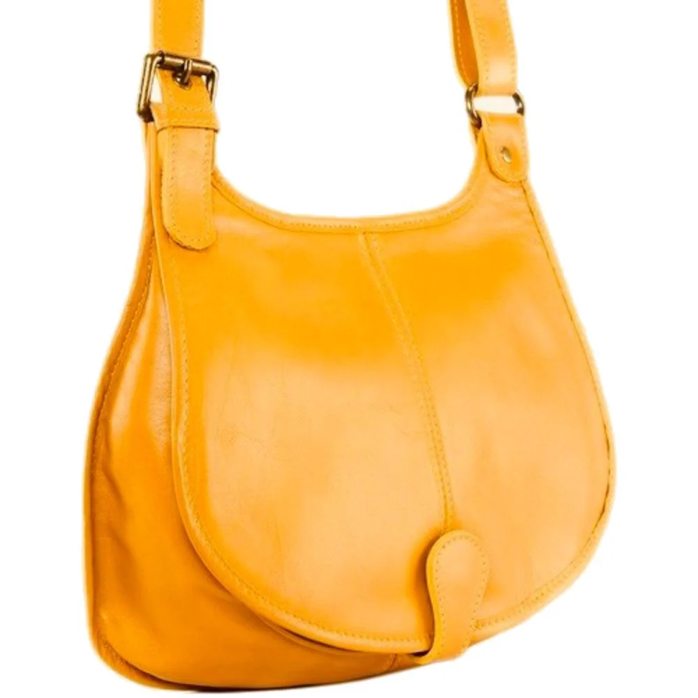 Sac besace cuir lisse CARTOUCHIERE Jaune Moutarde - Image 2
