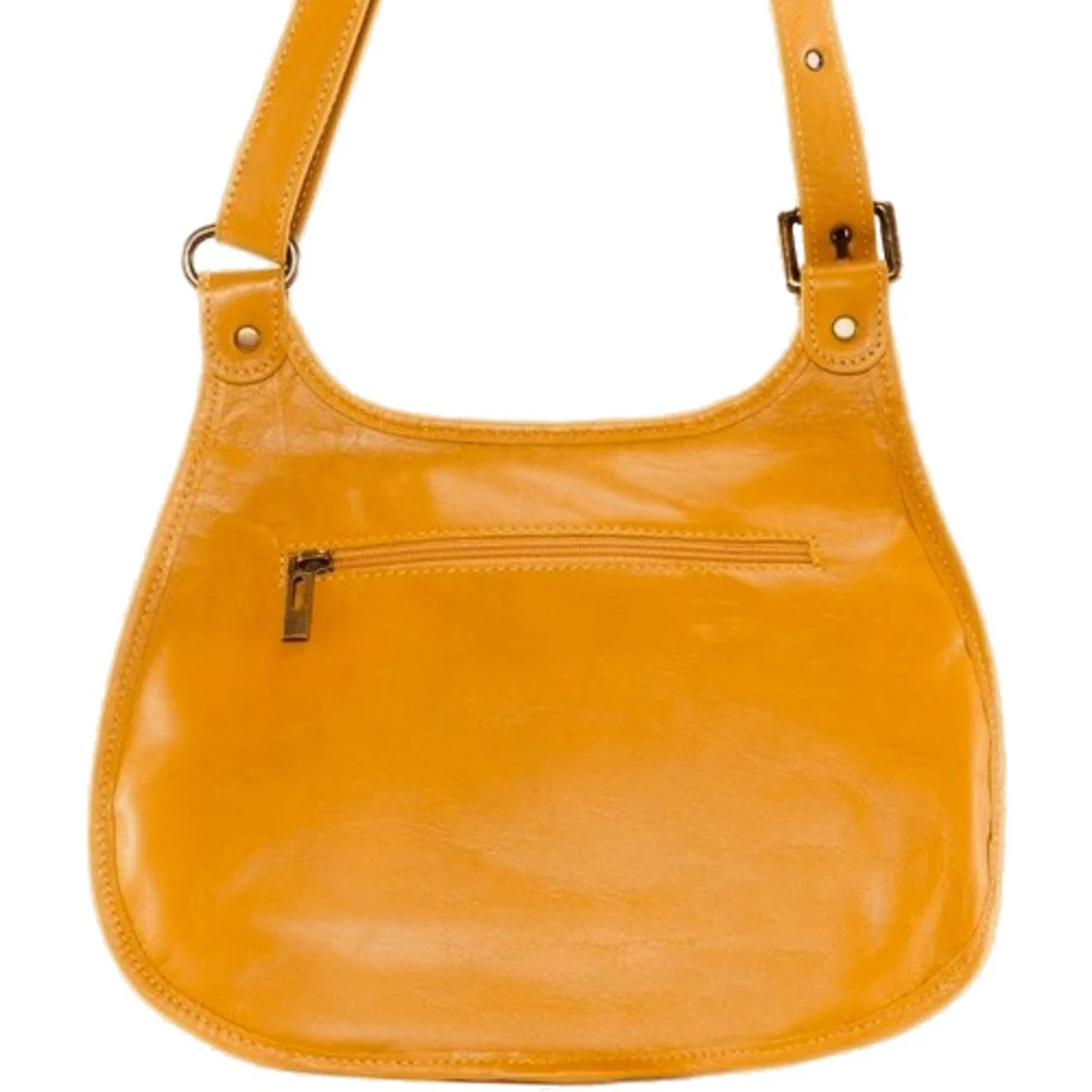 Sac besace cuir lisse CARTOUCHIERE Jaune Moutarde - Image 3