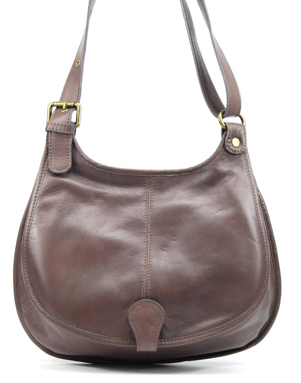 Sac besace cuir lisse CARTOUCHIERE Taupe foncé - Image 4