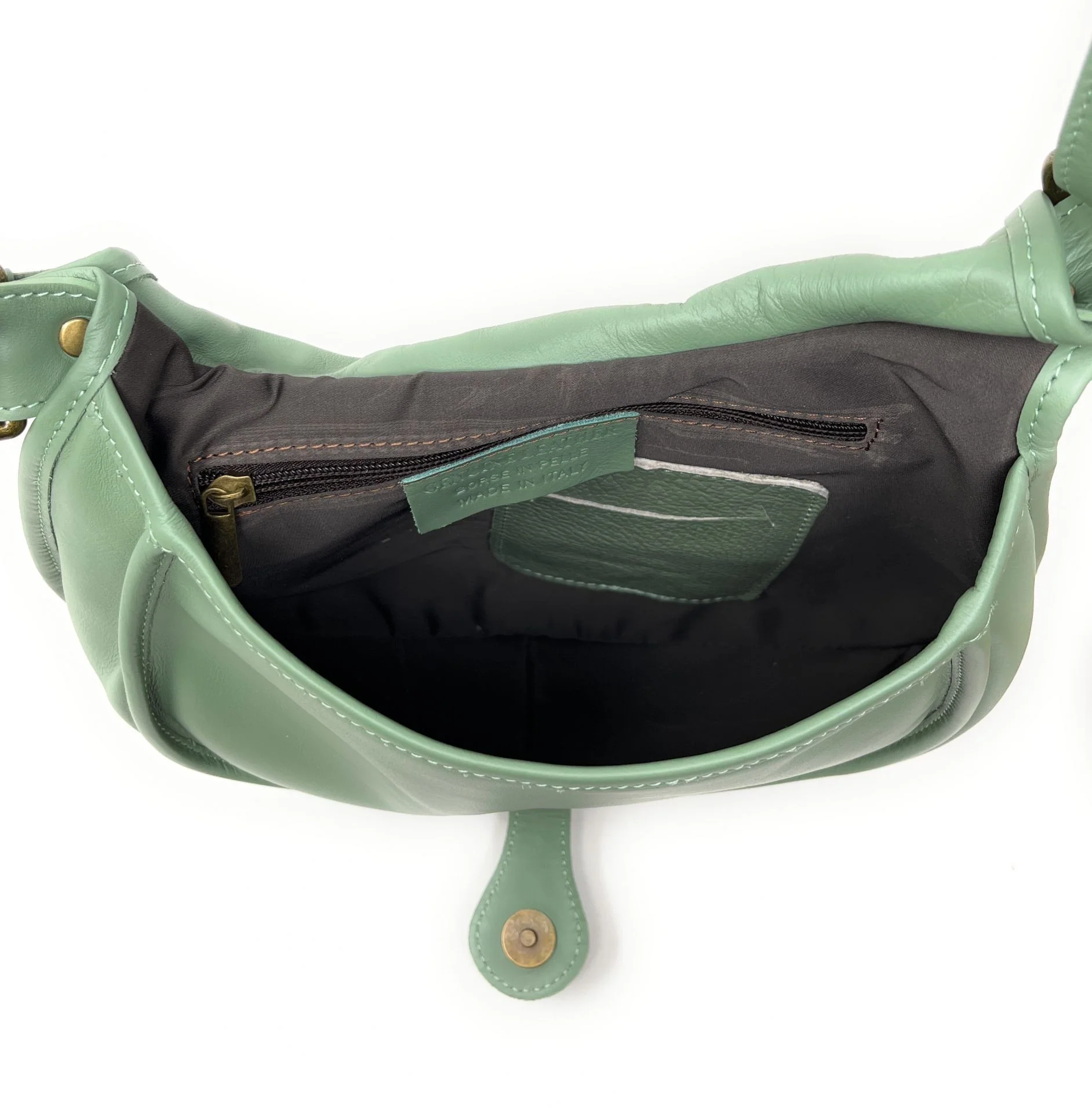 Sac besace cuir lisse CARTOUCHIERE Vert pastel - Image 4