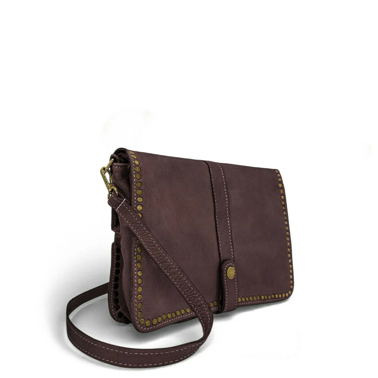 Sac besace en cuir vintage MISS K Marron Chocolat - Image 2